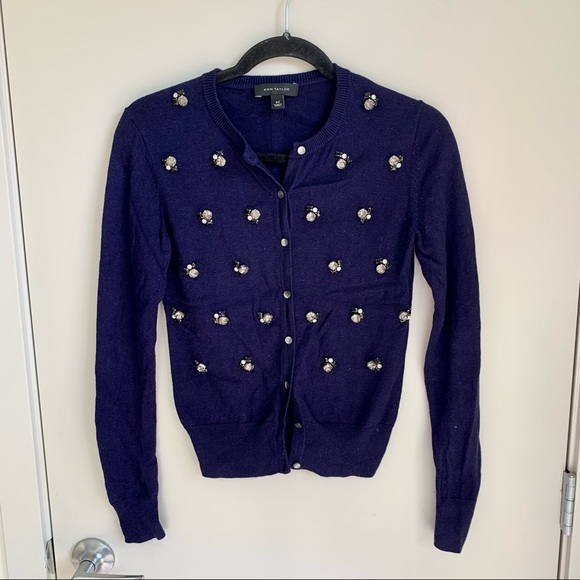 Ann Taylor wool embroidered sweater cardigan - Picture 1 of 6